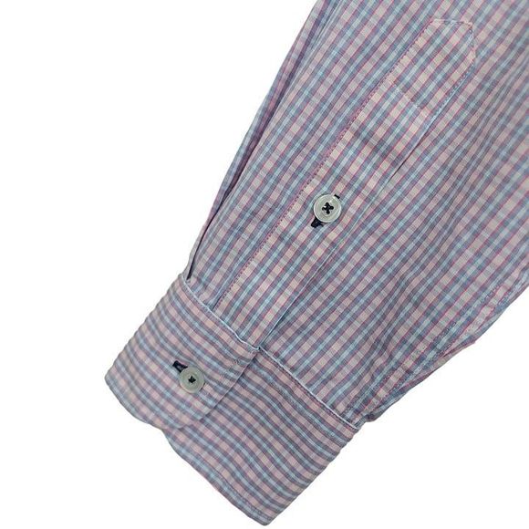 Untuckit Shirt Mens Large Blue Button Up Checks Long Sleeve 100% Cotton Casual - Picture 8 of 11
